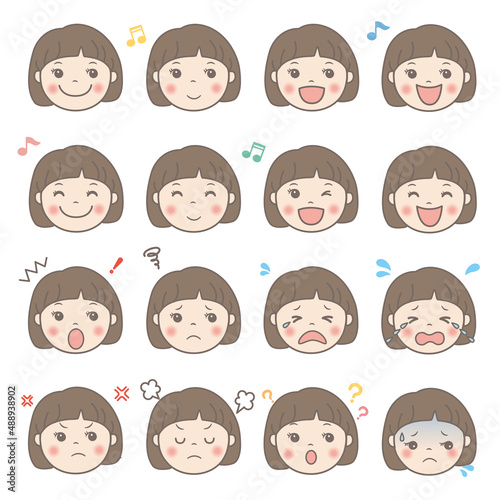 女の子イラスト（表情）おかっぱ
