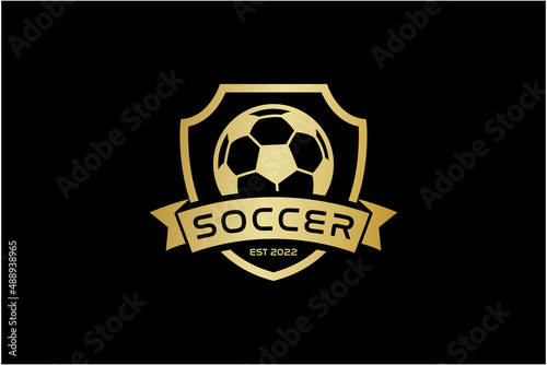 football logo with shield and tape element  sport design template