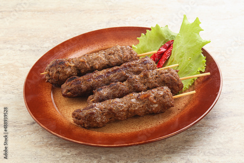 Beef kebab skewer minced meat