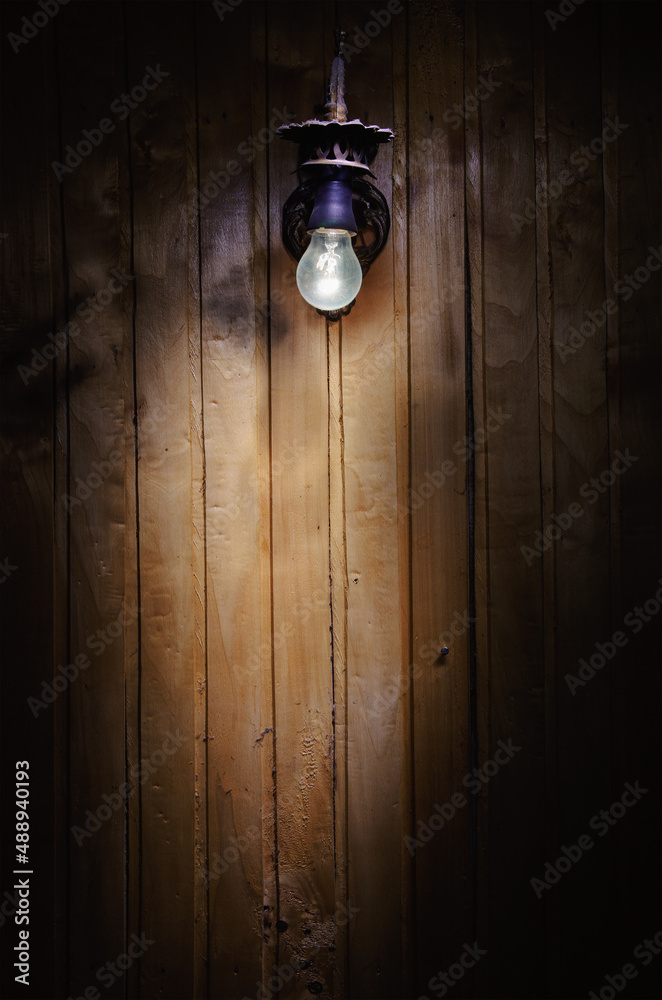 Light Bulb on Wooden Wall