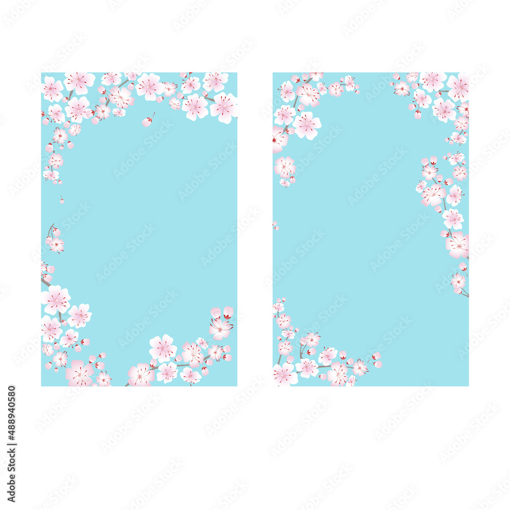 Set of vector colorful banners, greeting and invitation cards with sakura flowers.