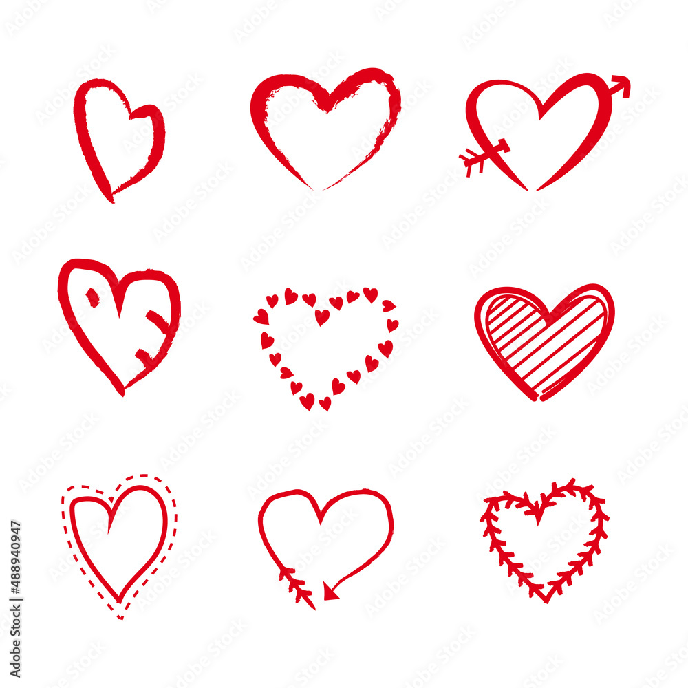 Hand drawn symbol heart collection design vector