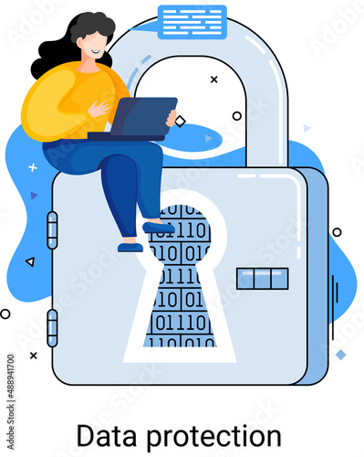 Data protection metaphor, privacy, information security. Secure data management and protect data hacker attacks. Protected access control antivirus software safe internet communication, secure storage