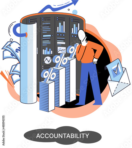Financial administration, examiner conducts an audit checks statements in documents, accountability concept metaphor. Company tax and account. Capital markets, trading, e-commerce, accounting