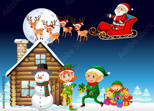 Christmas poster design with Santa Claus on sleigh