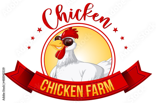 Chicken farm banner with white chicken wearing sunglasses