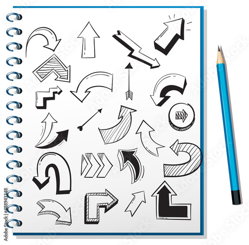 Hand drawn doodle icons on notebook