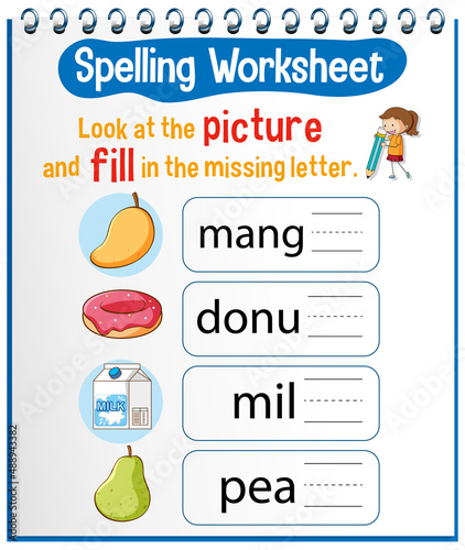 Spelling worksheet template for kids