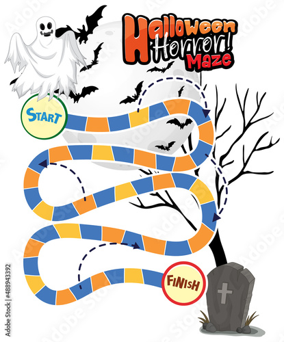 Snake and ladders game template in Halloween theme