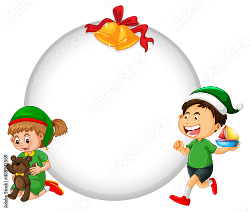 Empty banner in Christmas theme with elves cartoon character