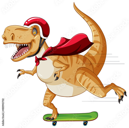 Tyrannosaurus rex dinosaur on skateboard in cartoon style