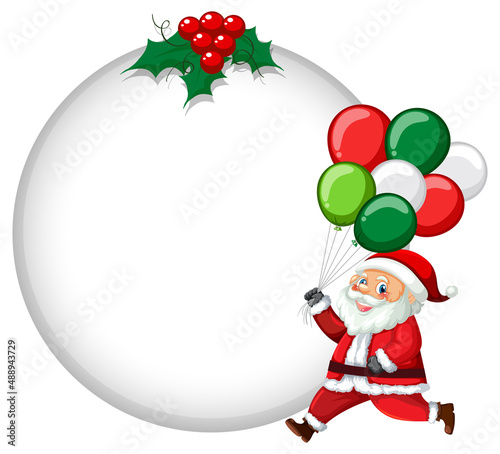 Empty banner in Christmas theme with Santa Claus holding balloon