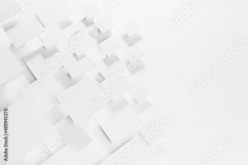 White abstract background - geometric pattern of soar rhombuses in light with soft grey shadows as border  copy space  top view. Simple minimal backdrop for advertising  design.