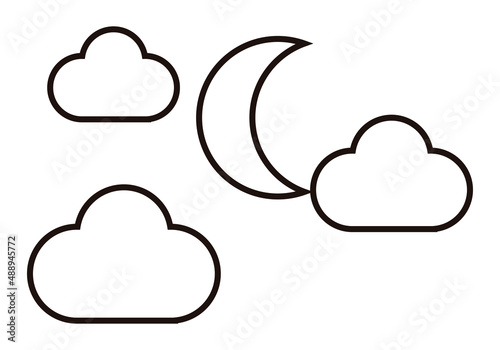 Icono negro de luna y nube.