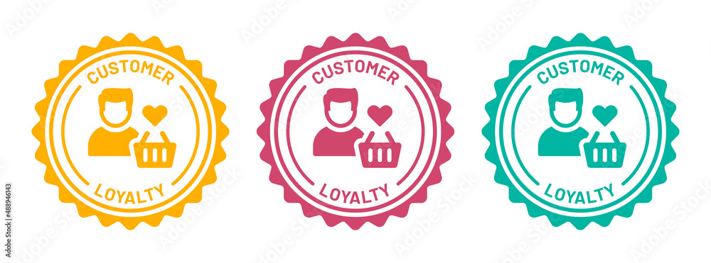 Fototapeta premium Customer loyalty icon set. Customer satisfaction symbol on badge design.