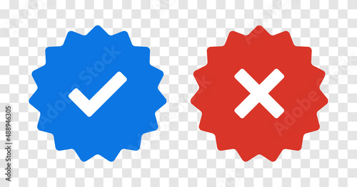 Right and wrong symbol badge on transparent background.