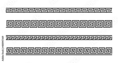 Greek seamless borders set. Vintage ornaments silhouettes isolated on white.
