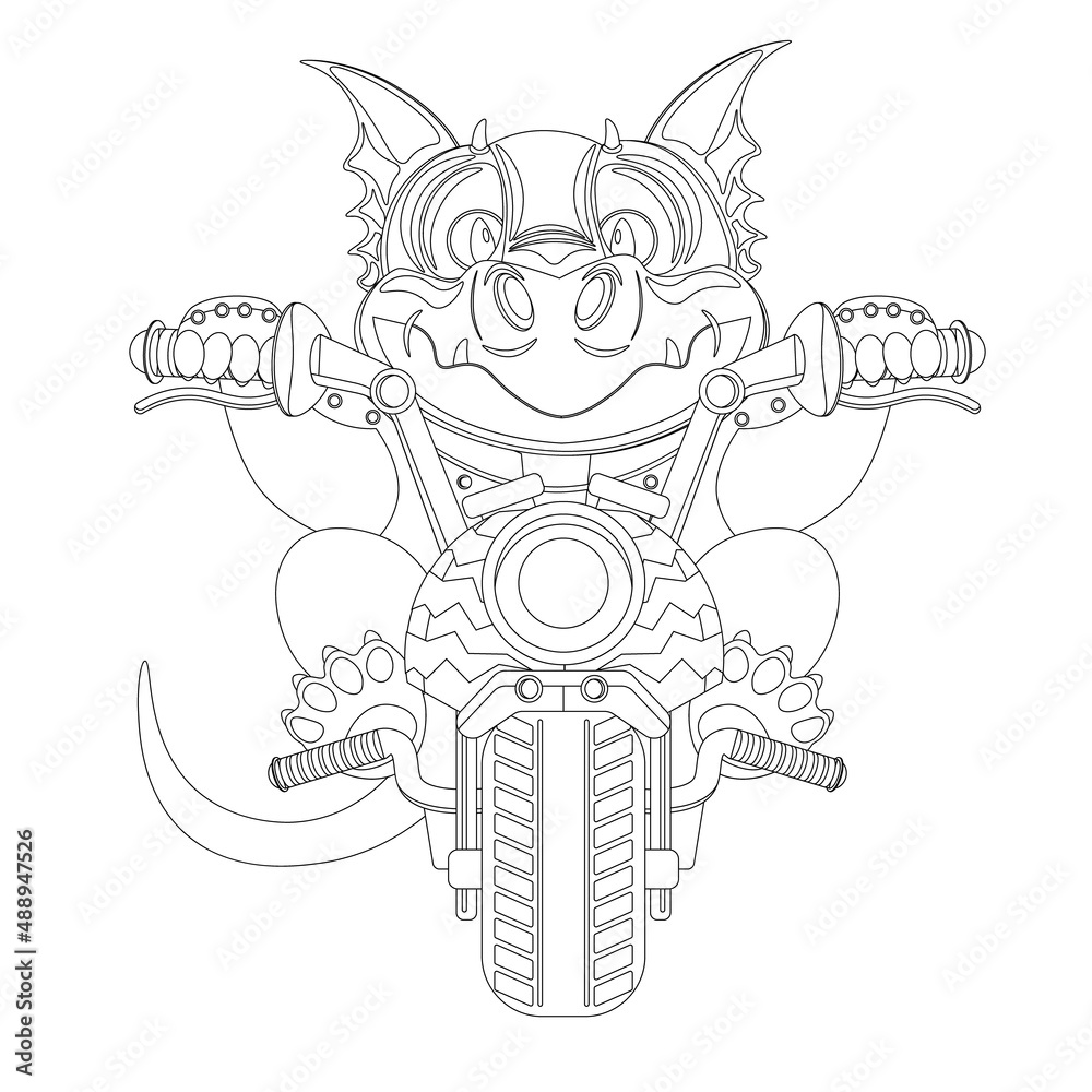 Fototapeta premium The biker dragon coloring book. Vector illustration of a tiger motorcyclist.