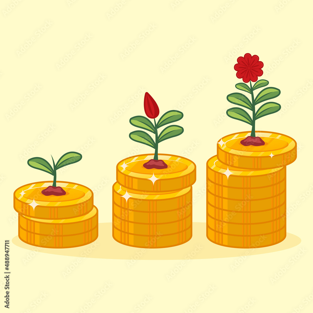 Money coin growth up planting saving asset business finance vector art Money coin growth up planting saving asset business finance vector art