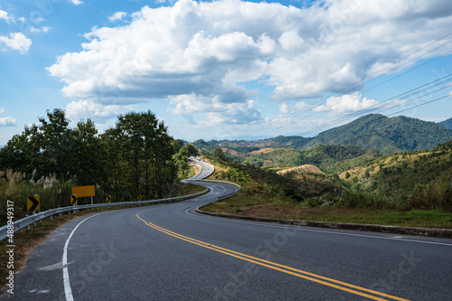 Road No.1081 way from Pua District to Bo Kluea District, Nan THAILAND.The famous view point and that tourists must stop by to check in at nan. Curvy road looks like number 3.