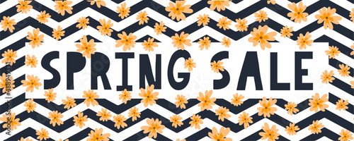 Spring sale typography banner Lettering spring season with leaf for greeting card, invitation template. Retro, vintage lettering banner poster template background, Sale, offer