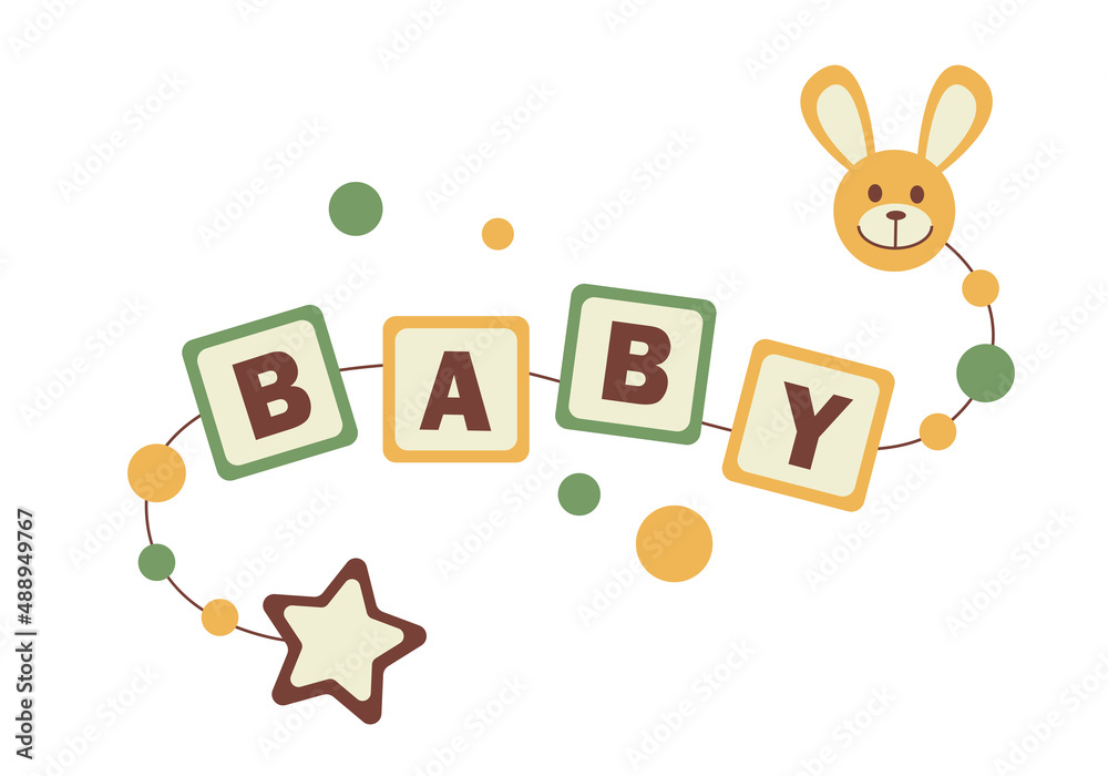 Vector baby logo on toys cubes isolated on a white background.
