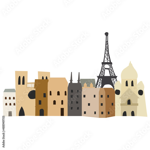 France cityscape vector illustration in flat color design