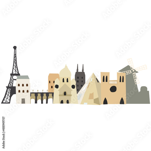 France cityscape vector illustration in flat color design