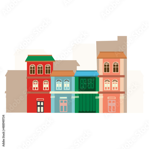 Singapore cityscape vector illustration in flat color design
