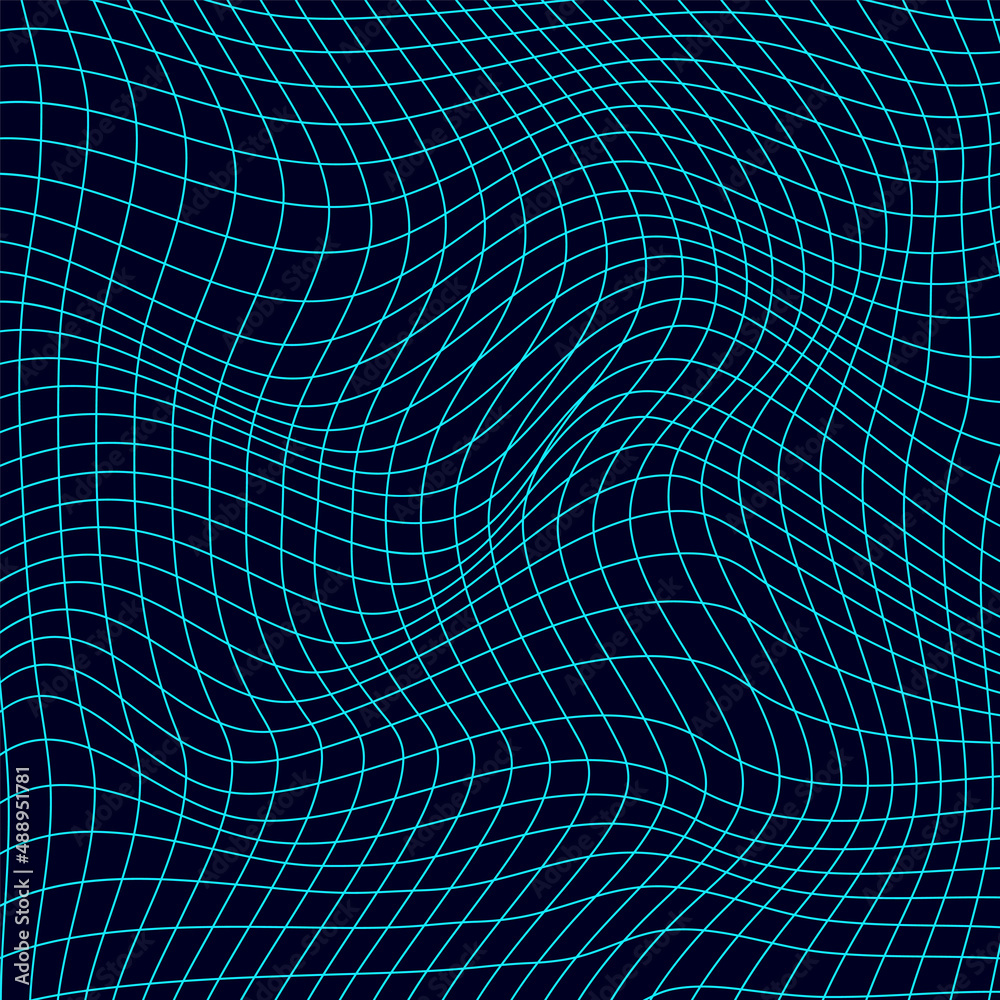 Naklejka premium Abstract distorted wireframe wave. Vector curve surface background. Technology grid pattern. Mesh wave.