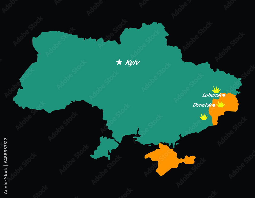 Obraz premium ukraine map, conflict, vector illustration 