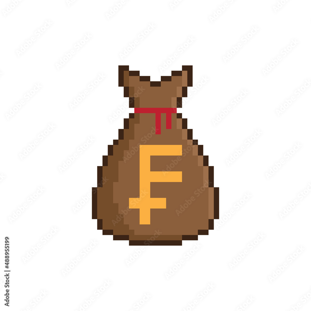 pixel Money bag franc vector icon sign for 8 bit game