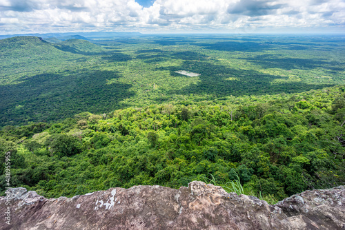 Landscape of Kingdom of Cambodia. View from top of Pha Mo I Daeng cliff in Khao Phra Wihan National Park, Kantharalak, Si Sa Ket, Thailand.