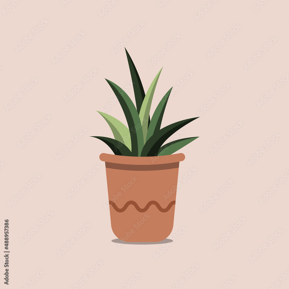 Hand Drawn Potted Houseplant in Flat Illustration Hand Drawn Potted Houseplant in Flat Illustration