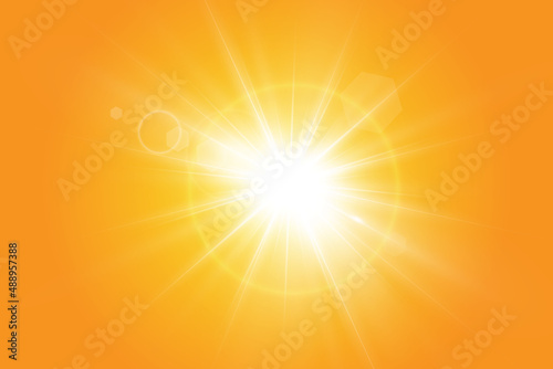  Warm sun on a yellow background. solar rays