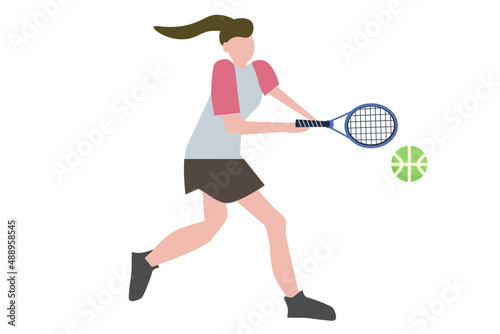 Young woman playing tennis. Vector illustration. tennis player © うみの丘デザイン