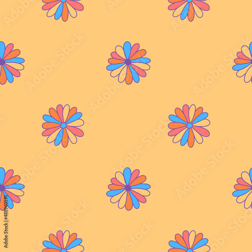 Vector pattern with multicolored flowers with hippie style, nature, botany, stylish modern illustration for posters, gift wrapping, clothes, teenagers.