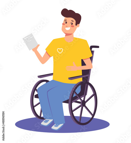 illustration of a disabled person sitting in a wheelchair with paper