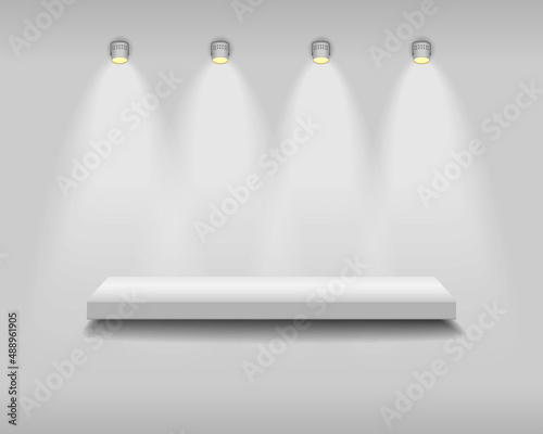 White platform, podium with spotlights. Vector illustration
