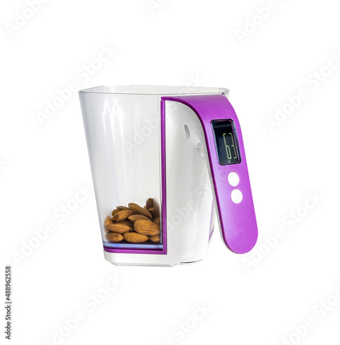 Kitchen scales on white background