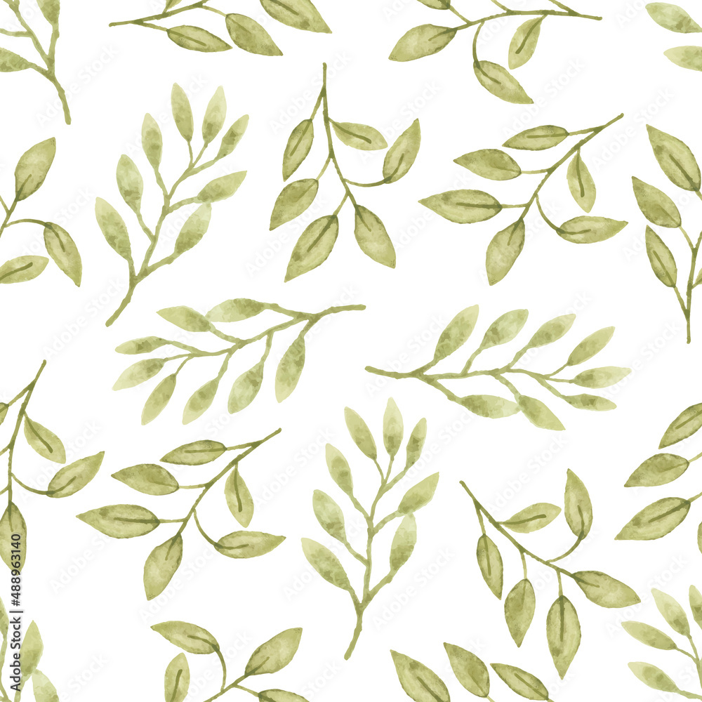 Watercolor leaf seamless pattern