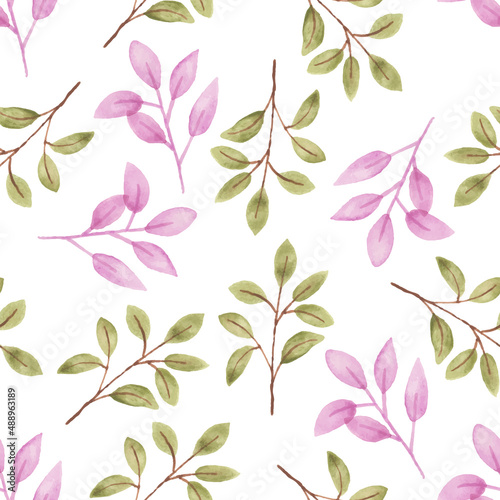 Watercolor leaf seamless pattern