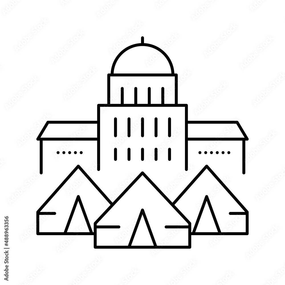 government building refugee campground line icon vector illustration