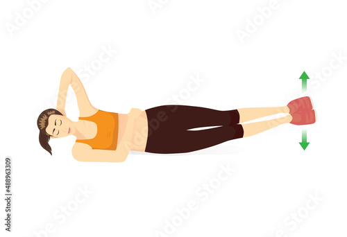 Women doing exercise with Knee to squat. Workout diagram for a target on the side abdominal and obliques.