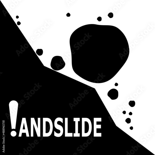Beware of landslide natural disaster warning sign black icon flat vector design.