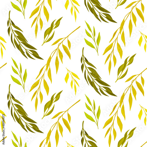 Pattern with leaves on white background. Illustration for wrapping  covering  wallpaper  textile