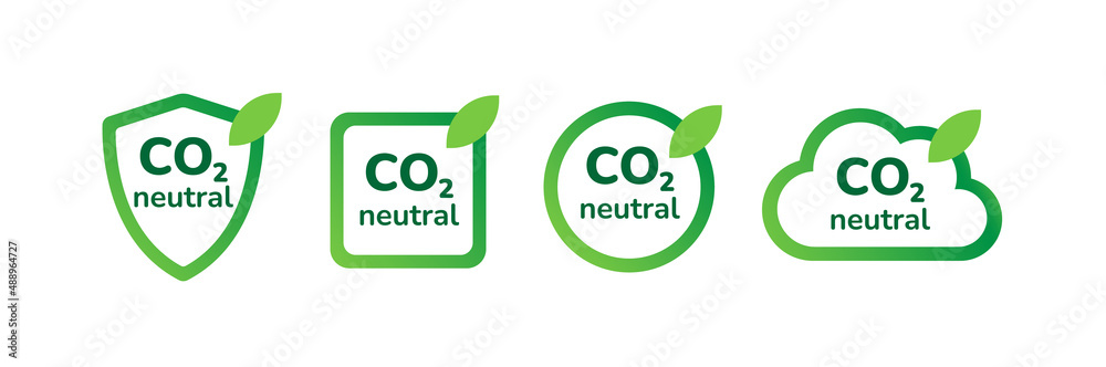 CO2 neutral label icon set. Zero carbon footprint, carbon dioxide emission reduction, CO2 neutrality concept. Set of green ecology environment logos for your design. Flat style eco nature certificates CO2 neutral label icon set. Zero carbon footprint, carbon dioxide emission reduction, CO2 neutrality concept. Set of green ecology environment logos for your design. Flat style eco nature certificates
