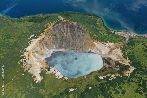 Caldera of the Golovnin Volcano on Kunashir Island. Russia.