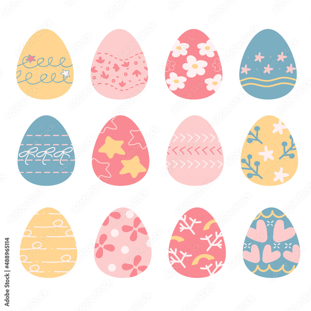 Easter eggs set, collection isolated on white background.