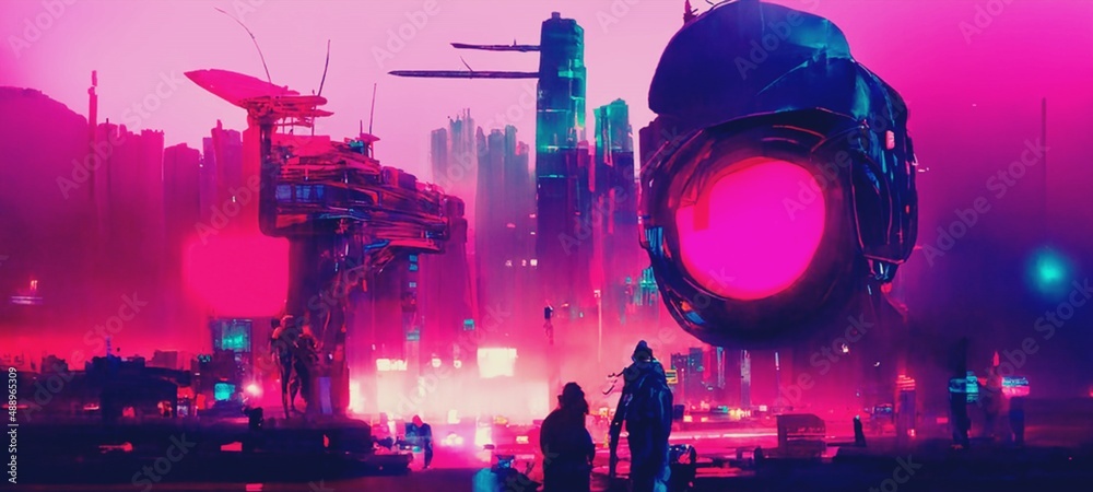 Premium Photo  Cyberpunk industrial abstract future wallpaper futuristic  concept pink evening urban landscape 3d illustration